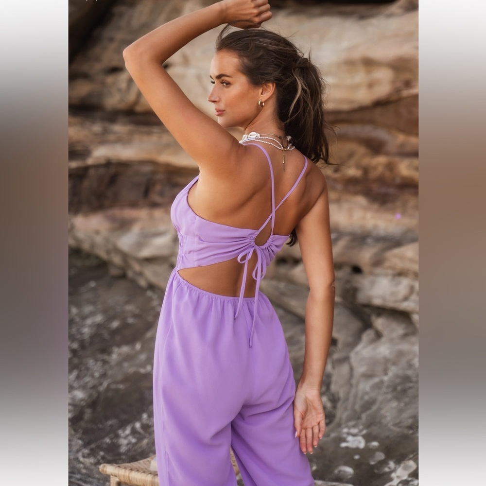 Cupshe Lavender Plunging Flare Feminine Festival Jumpsuit